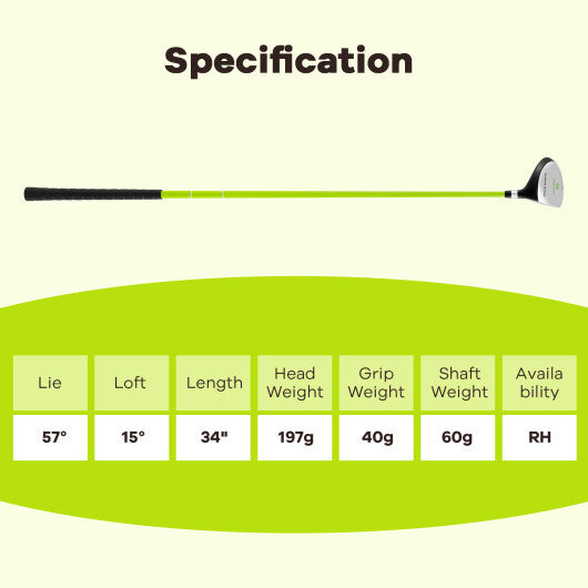 34 Inch 165CC Junior #3 Fairway Wood Golf Club with Fiberglass Shaft for Kids Ages 8-10-Yellow W2B