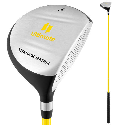 34 Inch 165CC Junior #3 Fairway Wood Golf Club with Fiberglass Shaft for Kids Ages 8-10-Yellow W2B