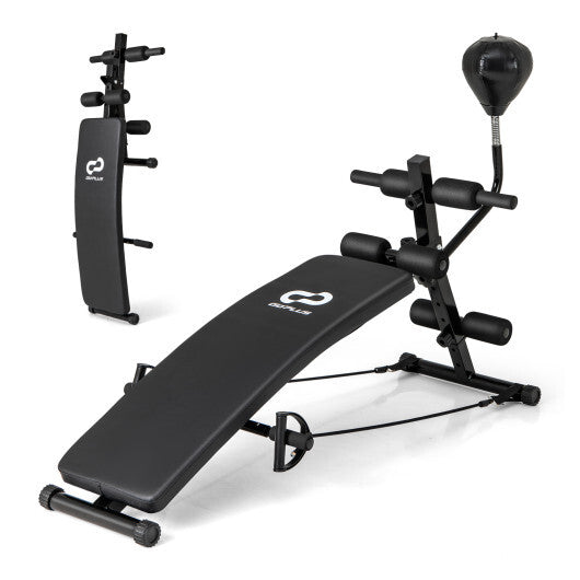 Adjustable Decline Sit Up Bench for Exercise for Home Gym with Speed Ball and 2 Resistance Bands