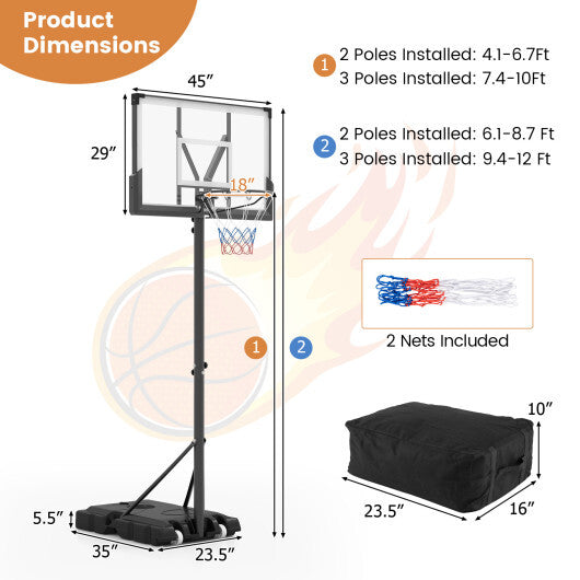 Portable Basketball Hoop Outdoor Basketball Goal System Adjustable for Kids Teens Adults W2B