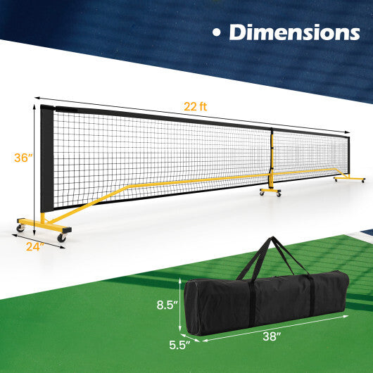 22 FT Portable Pickleball Net with 6 Lockable Wheels and Carry Bag W2B
