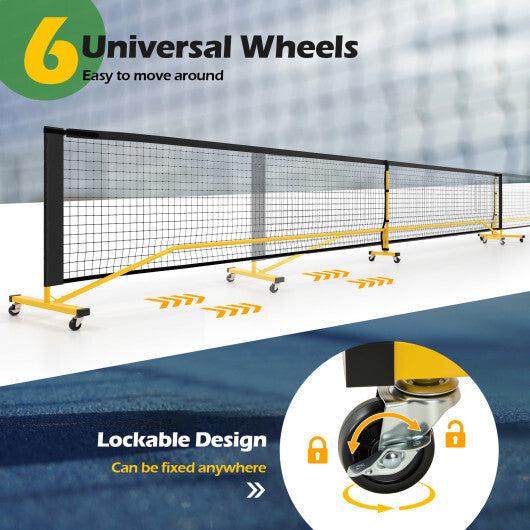 22 FT Portable Pickleball Net with 6 Lockable Wheels and Carry Bag W2B