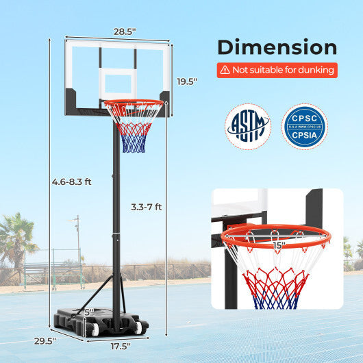3.3-7 Feet Portable Adjustable Outdoor Kids Basketball Hoop Goal System-White W2B