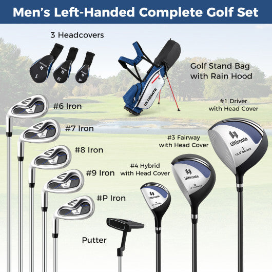 Mens LeftHanded Complete Golf Clubs and Bag Set Portable Lightweight Golf Stand Bag-Blue W2B