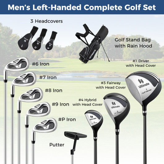 Mens LeftHanded Complete Golf Clubs and Bag Set Portable Lightweight Golf Stand Bag-Blue W2B