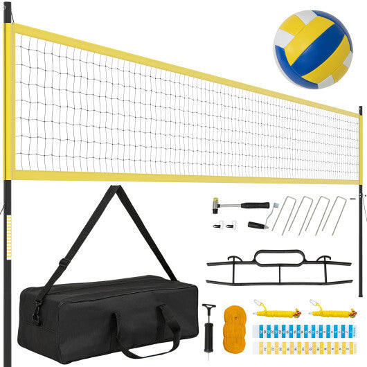 Portable Outdoor Volleyball Net Set Heavy-Duty Volleyball Net System-Yellow W2B
