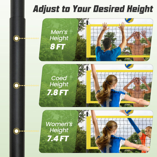 Portable Outdoor Volleyball Net Set Heavy-Duty Volleyball Net System-Yellow W2B