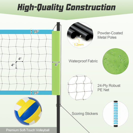 Portable Outdoor Volleyball Net Set Heavy-Duty Volleyball Net System-Yellow W2B