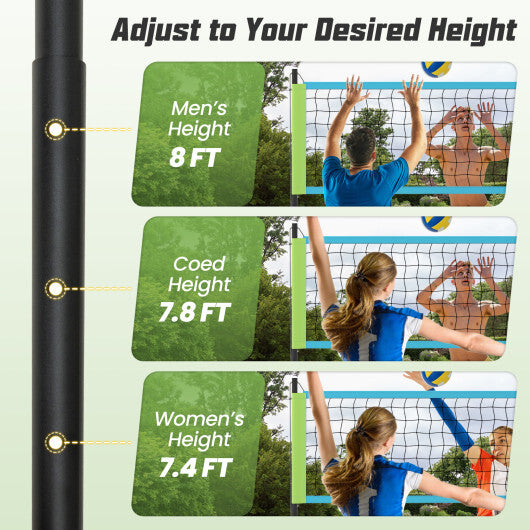 Portable Outdoor Volleyball Net Set Heavy-Duty Volleyball Net System-Yellow W2B