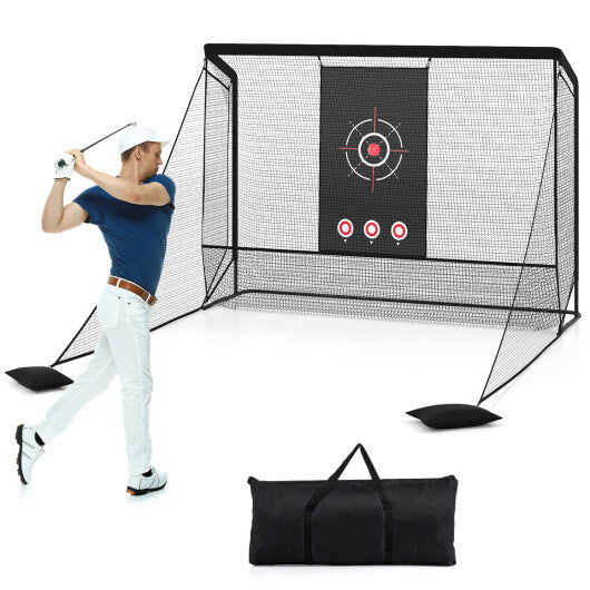 Golf Practice Hitting Net Golf Cage with Dual Side Barriers Target Cloth Metal Frame W2B
