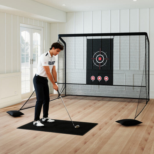 Golf Practice Hitting Net Golf Cage with Dual Side Barriers Target Cloth Metal Frame W2B