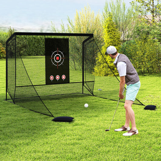 Golf Practice Hitting Net Golf Cage with Dual Side Barriers Target Cloth Metal Frame W2B