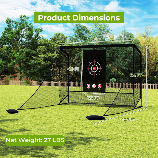 Golf Practice Hitting Net Golf Cage with Dual Side Barriers Target Cloth Metal Frame W2B