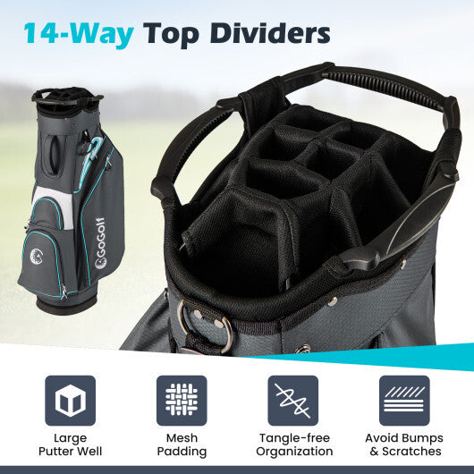 Golf Cart Bag Lightweight Portable Golf Club Organizer Bag-Gray W2B
