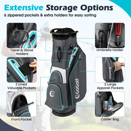 Golf Cart Bag Lightweight Portable Golf Club Organizer Bag-Gray W2B