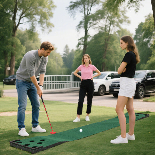 11 FT Indoor Outdoor Putting Green Mat with 2 Adjustable Putters and 6 Balls W2B