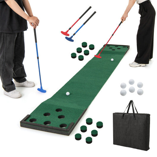 11 FT Indoor Outdoor Putting Green Mat with 2 Adjustable Putters and 6 Balls W2B
