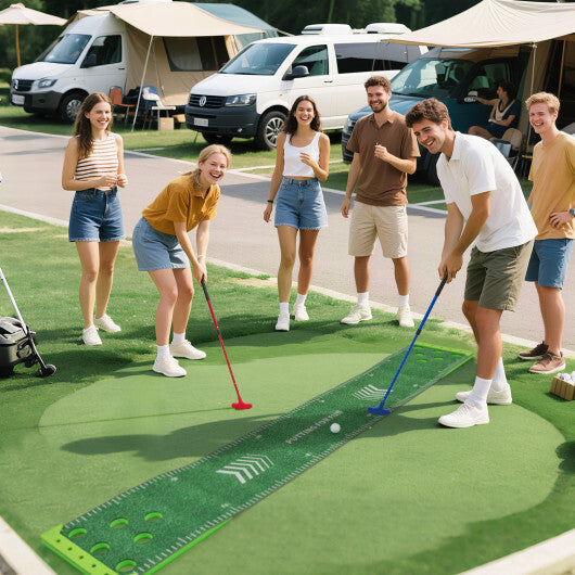 11 FT Putting Green Mat with 2 Adjustable Putters and 6 Balls W2B