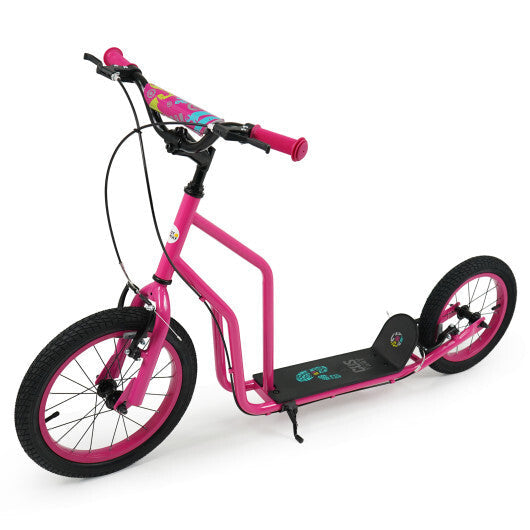 Youth Scooter with Adjustable Handlebar and 16/14-Inch Inflatable Wheels for Age 8+ Years Old-Black W2B