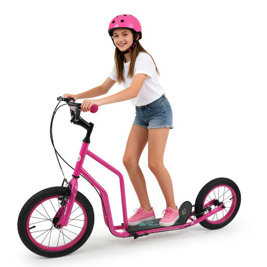 Youth Scooter with Adjustable Handlebar and 16/14-Inch Inflatable Wheels for Age 8+ Years Old-Black W2B