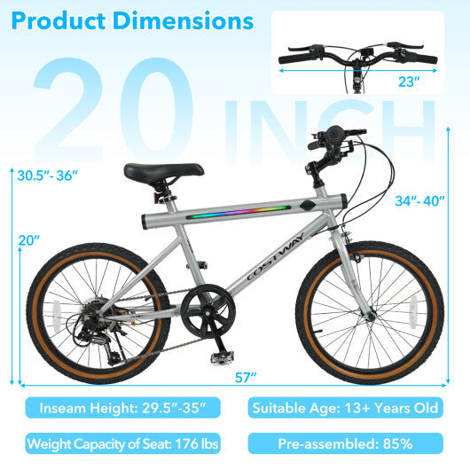 20 Inch LED-lit Cycling Bike with 2 Speakers and Ambient Lights for Men and Women-Black W2B