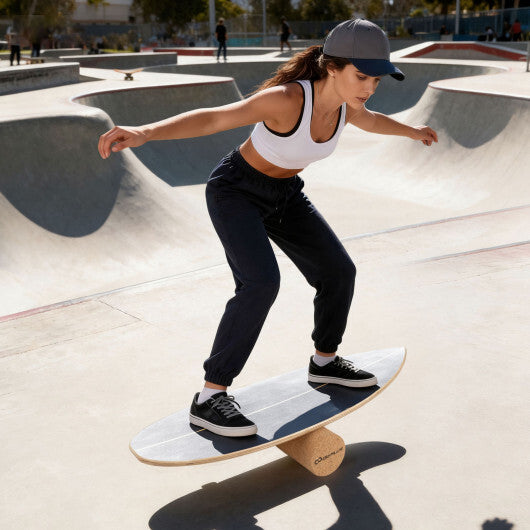 Wooden Balancing Board with Cork Roller and Storage Rack to Exercise-HS