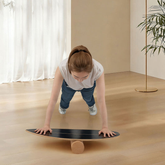 Wooden Balancing Board with Cork Roller and Storage Rack to Exercise-HS