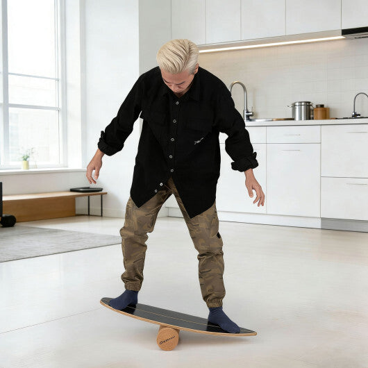 Wooden Balancing Board with Cork Roller and Storage Rack to Exercise-HS