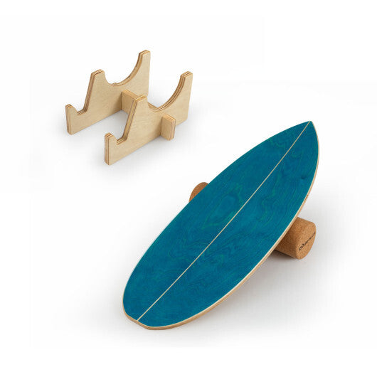 Wooden Balancing Board with Cork Roller and Storage Rack to Exercise-HS