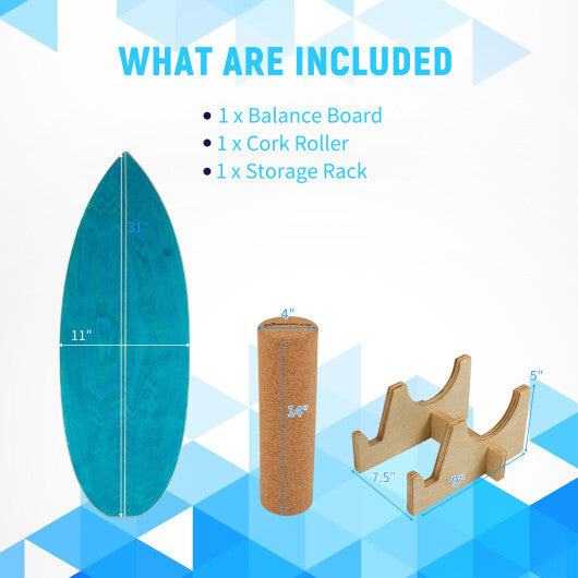 Wooden Balancing Board with Cork Roller and Storage Rack to Exercise-HS