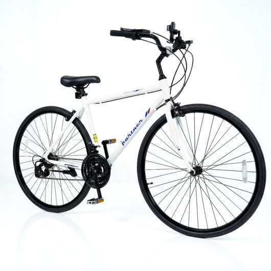 700C Hybrid Bike for Adult with 18-Speed Shimano Drivetrain and Phone Holder-White - Color: White - Size: 700C W2B