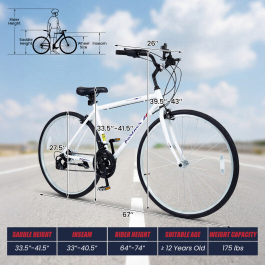 700C Hybrid Bike for Adult with 18-Speed Shimano Drivetrain and Phone Holder-White - Color: White - Size: 700C W2B