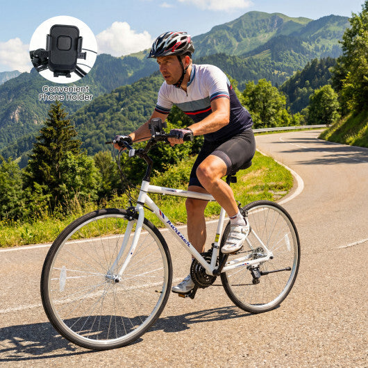 700C Hybrid Bike for Adult with 18-Speed Shimano Drivetrain and Phone Holder-White - Color: White - Size: 700C W2B