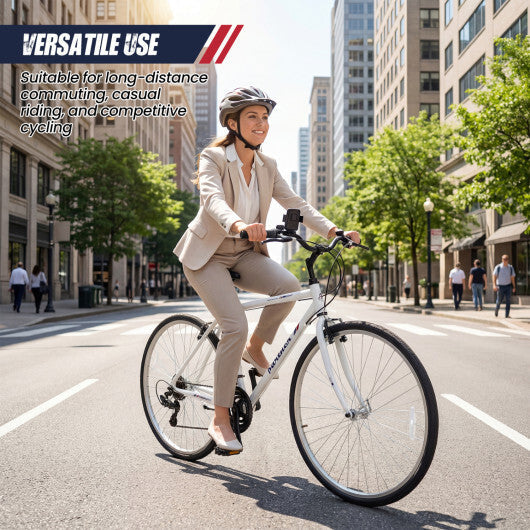 700C Hybrid Bike for Adult with 18-Speed Shimano Drivetrain and Phone Holder-White - Color: White - Size: 700C W2B