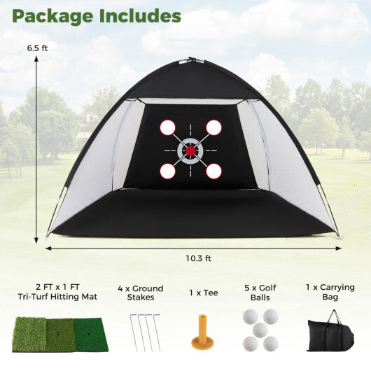 10.3 x 6.5 Feet Golf Practice Net with Foldable Tri-Turf Mat W2B