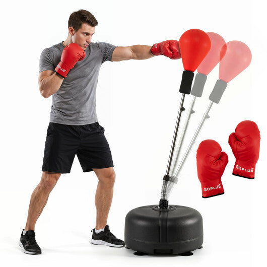 54.5"-62" Height Adjustable FPunching Bag with Stand for Teens and Adults-Red W2B