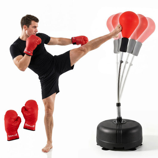 54.5"-62" Height Adjustable FPunching Bag with Stand for Teens and Adults-Red W2B