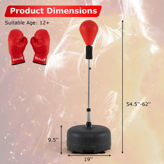 54.5"-62" Height Adjustable FPunching Bag with Stand for Teens and Adults-Red W2B