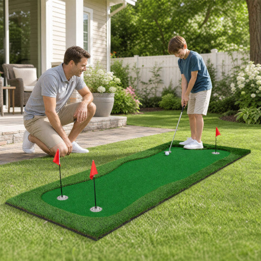 10 x 3.5ft Golf Putting Green with 3 Hole Cups and 3 Flags for Home Backyard Garage Office W2B