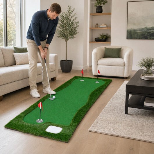 10 x 3.5ft Golf Putting Green with 3 Hole Cups and 3 Flags for Home Backyard Garage Office W2B
