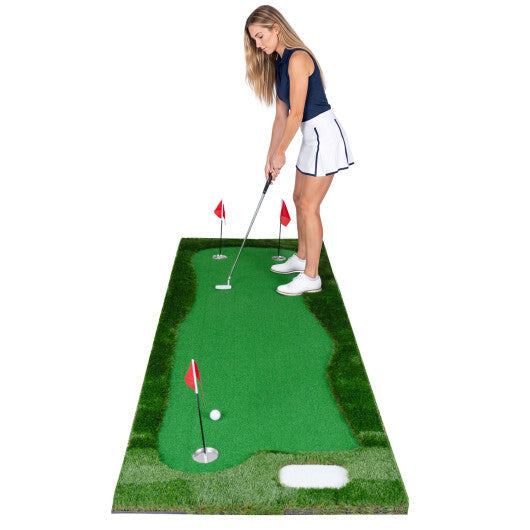 10 x 3.5ft Golf Putting Green with 3 Hole Cups and 3 Flags for Home Backyard Garage Office W2B