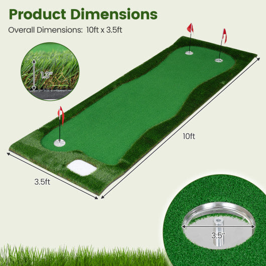 10 x 3.5ft Golf Putting Green with 3 Hole Cups and 3 Flags for Home Backyard Garage Office W2B
