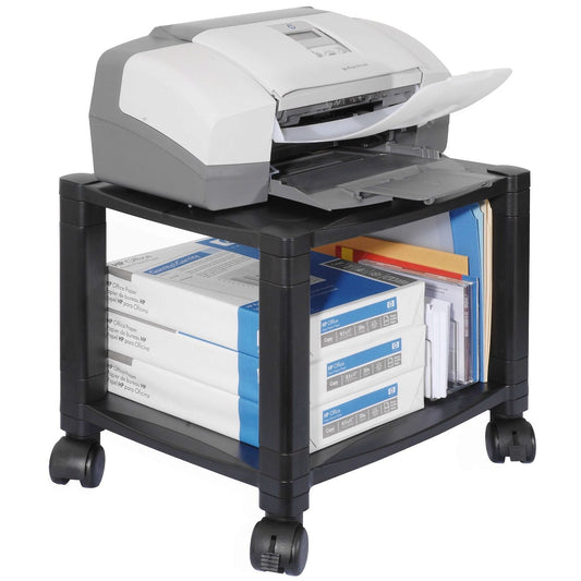 Sturdy 2-Shelf Mobile Printer Stand Cart in Black with Locking Casters FastFurnishings