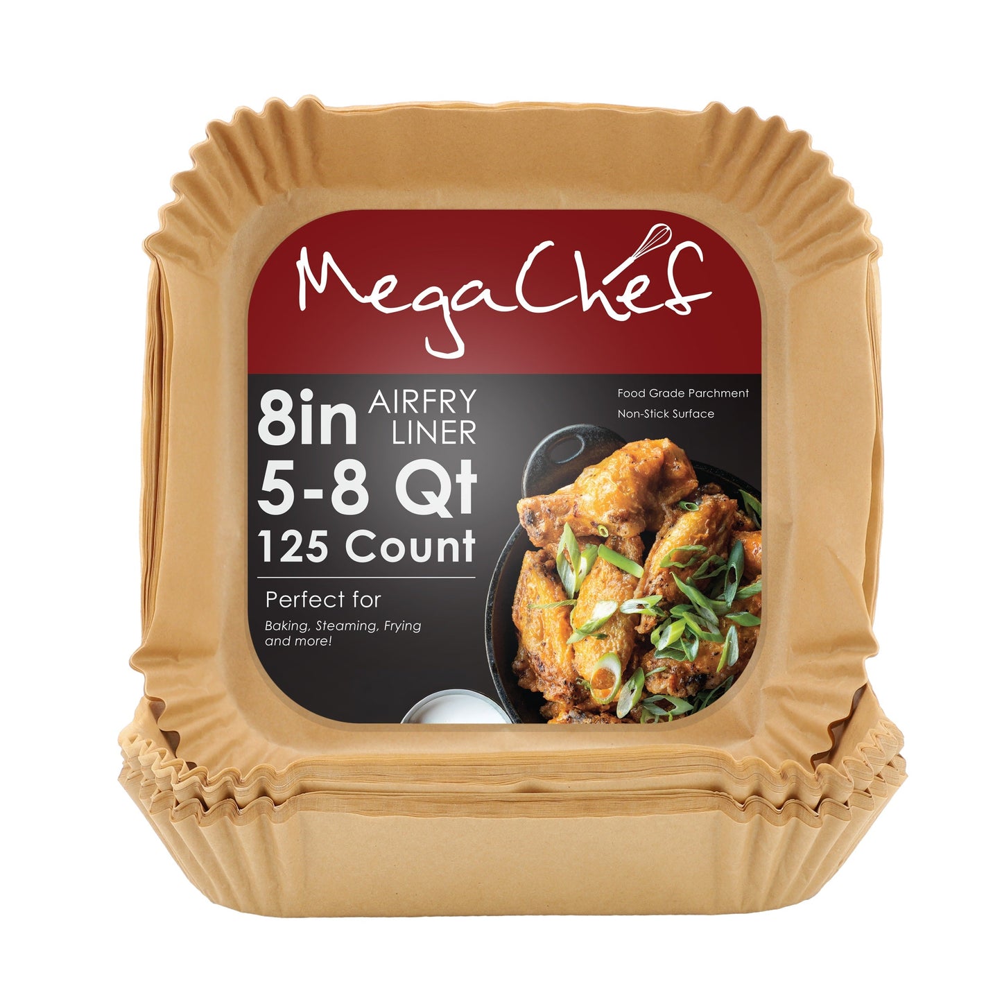 MegaChef 125 Piece 8 Inch 5-8 Quart Square Air Fry Parchment Paper Liners W2B