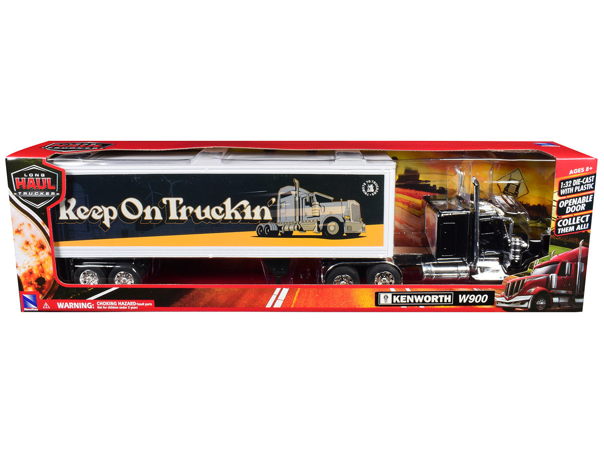 Kenworth W900 Truck Black with Dry Van Trailer "Tribute To Truckers Keep on Truckin'" "Long Haul Truckers" Series 1/32 Diecast Model by New Ray New Ray