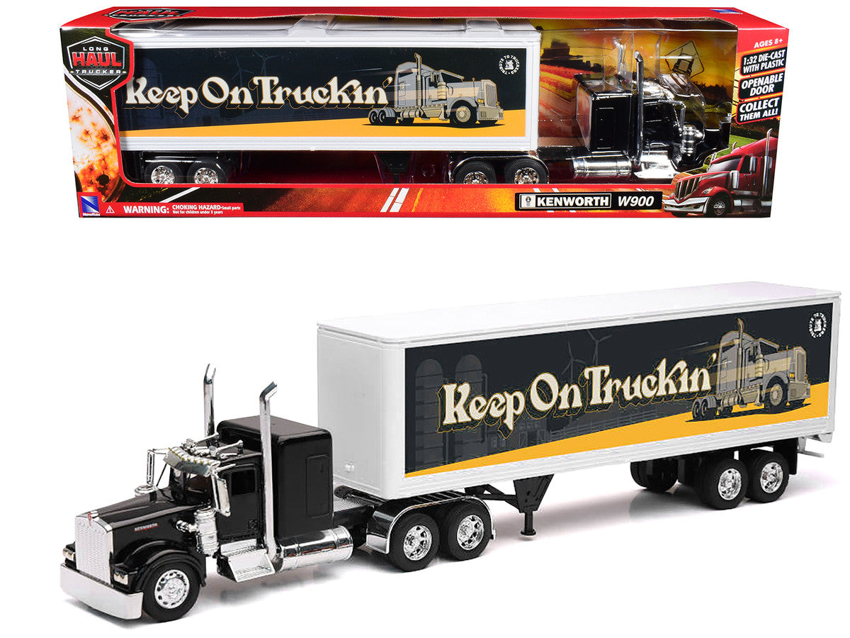 Kenworth W900 Truck Black with Dry Van Trailer "Tribute To Truckers Keep on Truckin'" "Long Haul Truckers" Series 1/32 Diecast Model by New Ray New Ray