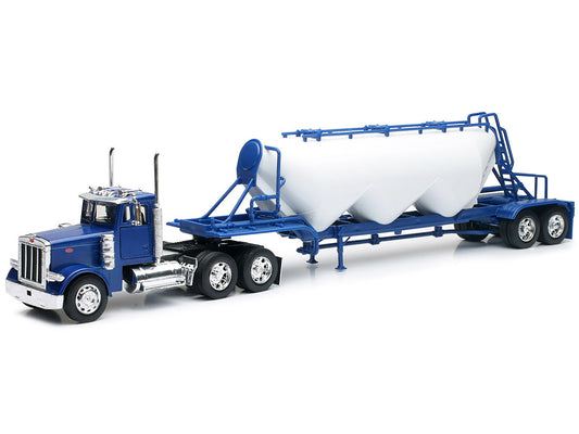 Peterbilt 379 Truck Blue with Pneumatic Tanker Trailer White "Long Haul Truckers" Series 1/32 Diecast Model by New Ray New Ray