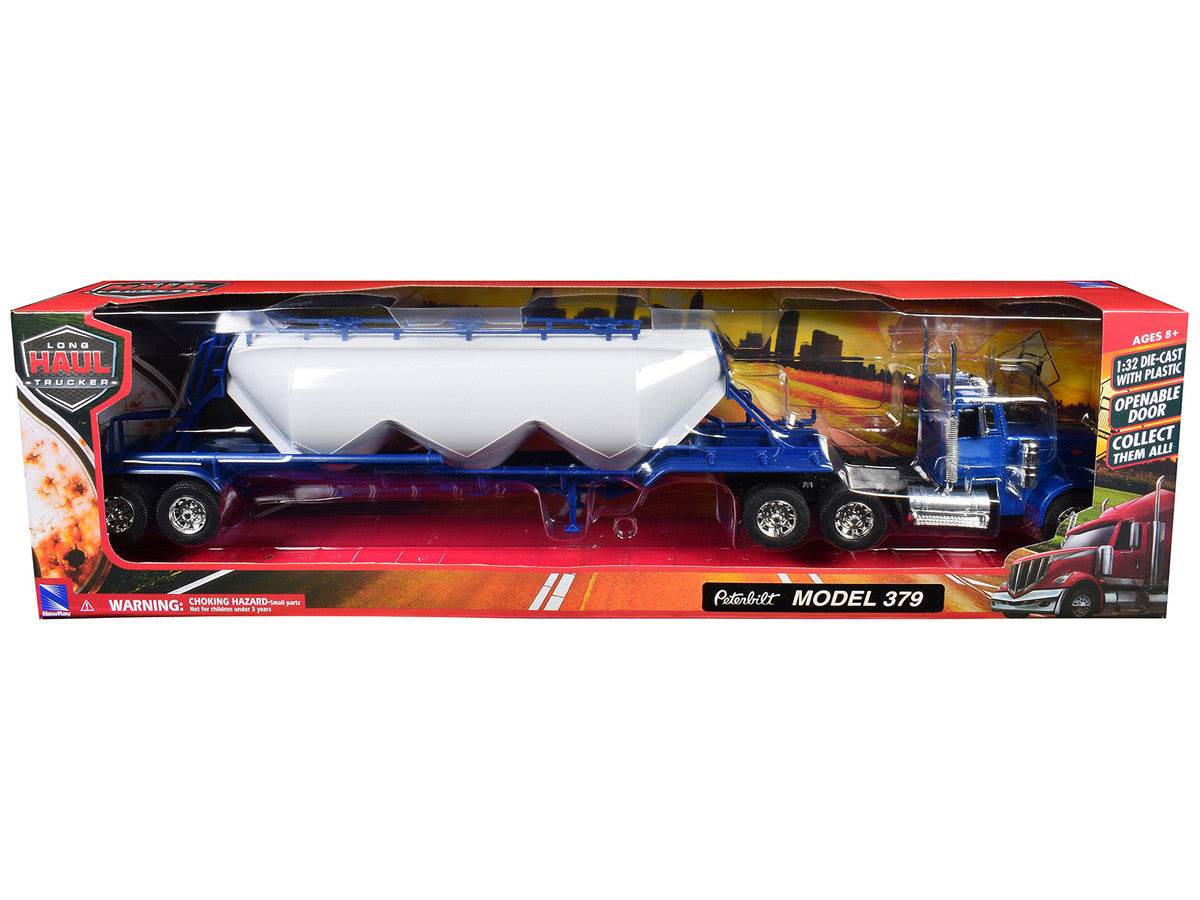 Peterbilt 379 Truck Blue with Pneumatic Tanker Trailer White "Long Haul Truckers" Series 1/32 Diecast Model by New Ray New Ray