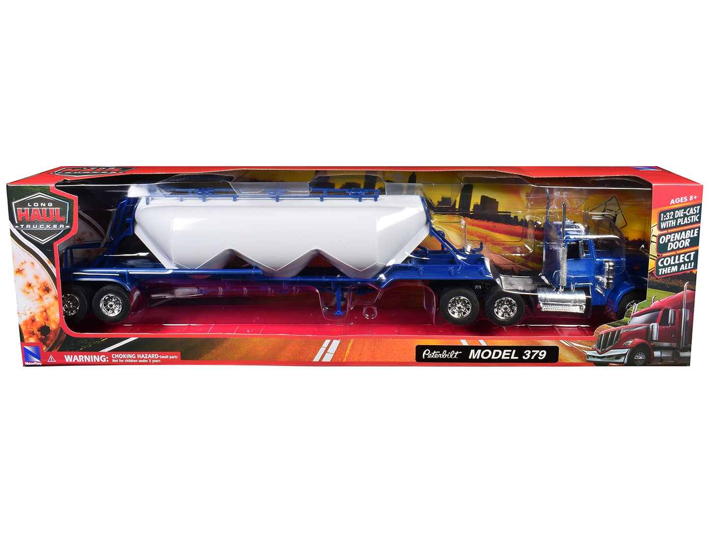 Peterbilt 379 Truck Blue with Pneumatic Tanker Trailer White "Long Haul Truckers" Series 1/32 Diecast Model by New Ray