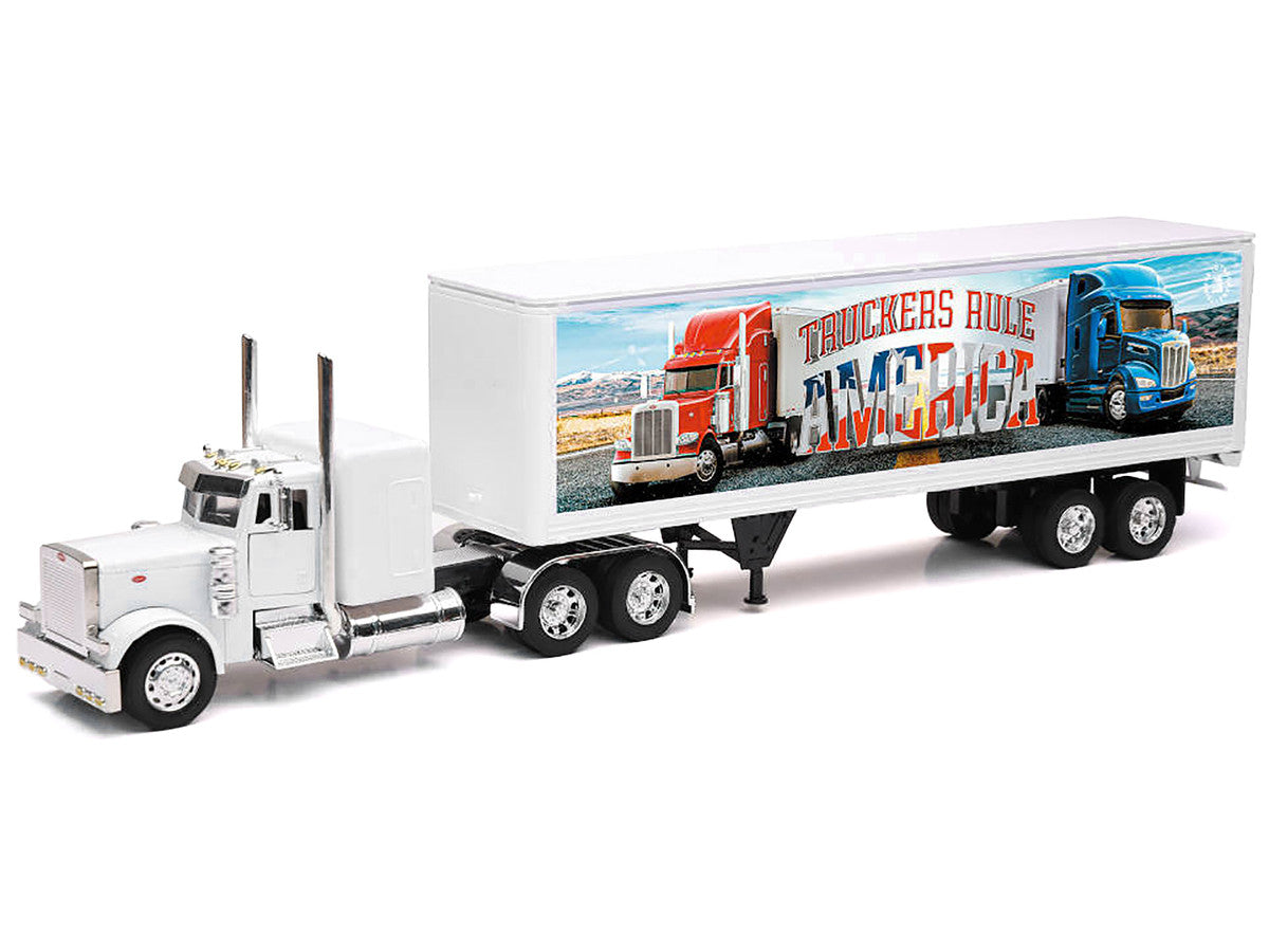 Peterbilt 379 Truck White with Dry Van Trailer "Truckers Rule America" "Long Haul Truckers" Series 1/32 Diecast Model by New Ray-0